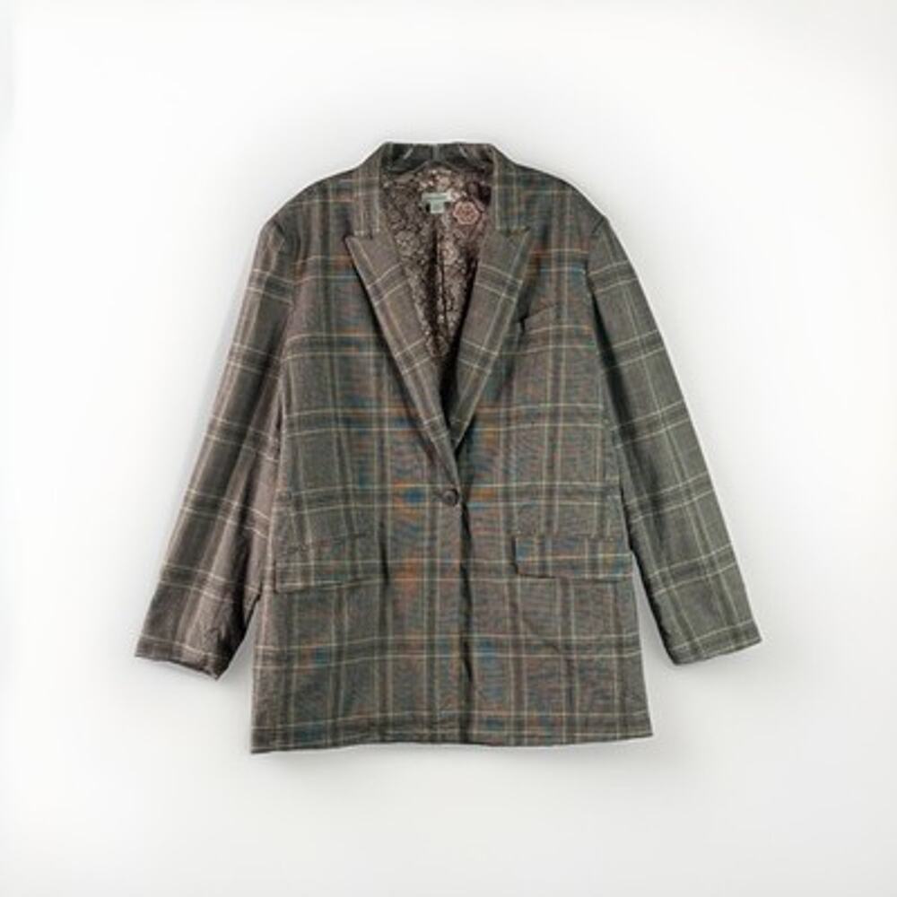 Sundance Whitman Cotton Linen Plaid Blazer Button Women’s XXL